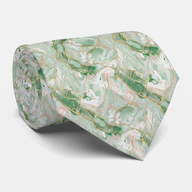 Mint Green Marble & Gold Tie (Rolled)