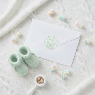 Mint Green Marshmallow Butterfly Baby Shower  Classic Round Sticker