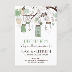 Mint Green Mason Jars Wedding Reception Card