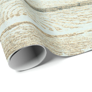Mint Green Metallic White Gold Wood Foxier Wrapping Paper