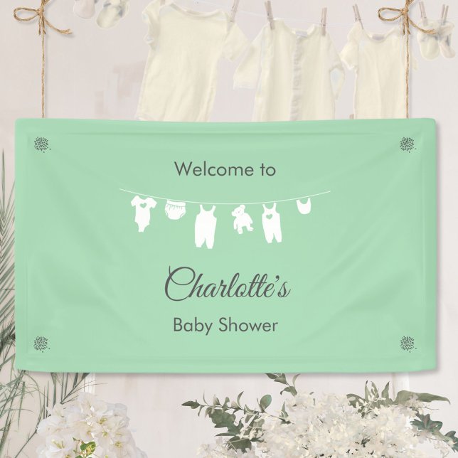 Mint Green Minimalist Gender Neutral Baby Shower Banner (Minimalist Mint Green Neutral Baby Shower Welcome Banner   ©Susanne Sachers - Sunny Mind 🌞)