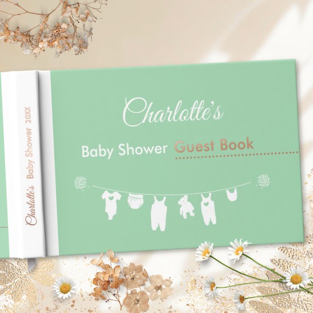 Mint Green Minimalist Gender Neutral Baby Shower Guest Book (Minimalist Mint Green Gender Neutral Baby Shower Foil Guest Book ©Susanne Sachers - Sunny Mind 🌞)