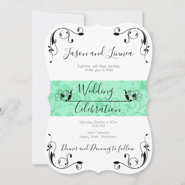 Mint Green Minimalist Greenery  Victorian Elegant Invitation (Front)