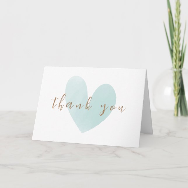 Mint Green Minimalist Heart Baby Shower Thank You Card (Front)