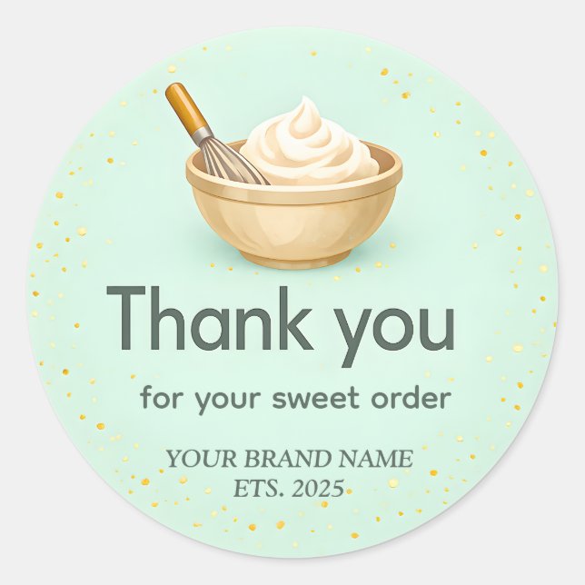 Mint Green Mixing Bowl Bakery Thank You Classic Round Sticker (Front)