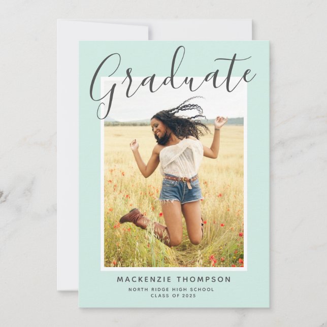 Mint Green Modern Calligraphy Graduation Party Invitation (Front)