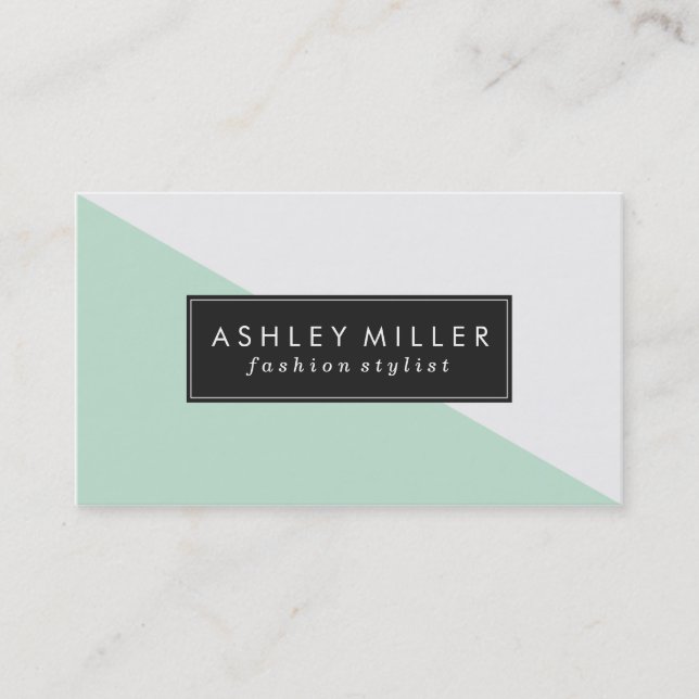 Mint Green Modern Colour Block Business Card (Front)