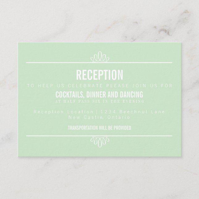 Mint Green Modern Floral Wedding Reception Card (Front)