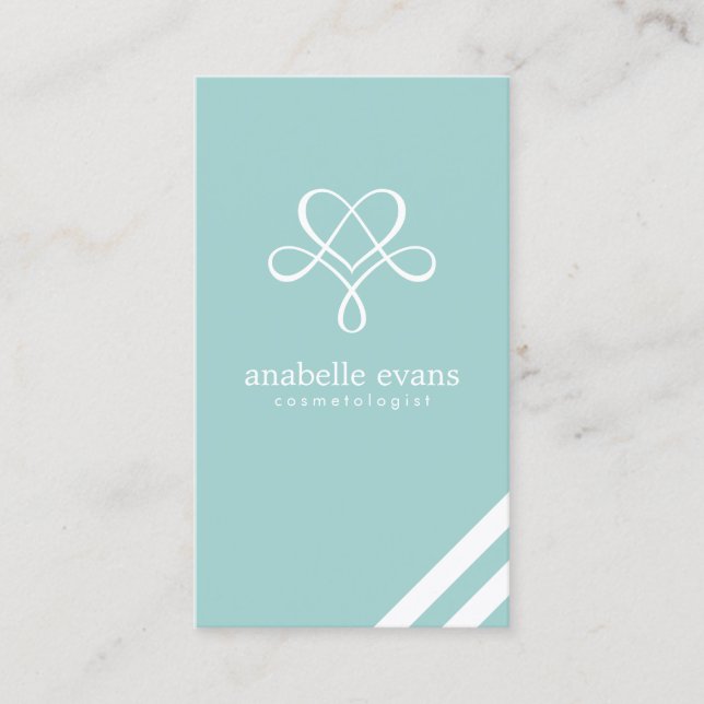Mint Green Modern Heart and Swirls Business Card (Front)
