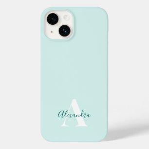 Mint & Green Modern Initial Monogram Case-Mate iPhone 14 Case
