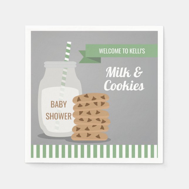 Mint Green Modern Milk and Cookies Baby Shower Napkin (Front)
