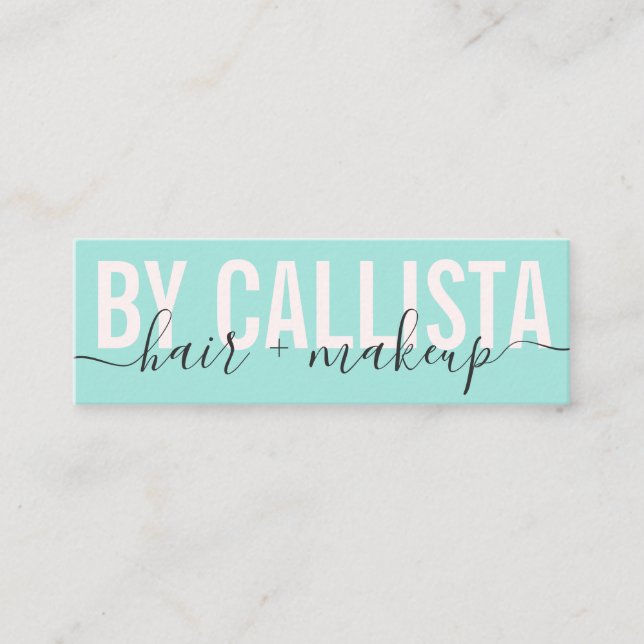 Mint Green Modern Simple Typography Makeup Hair Mini Business Card (Front)