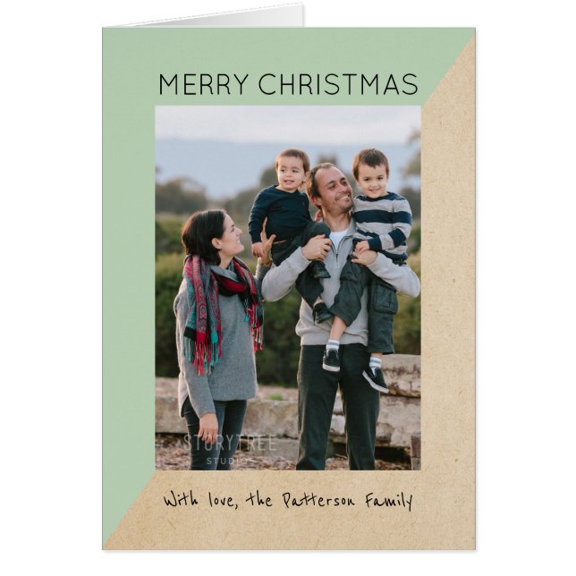 Mint Green Modern Slant Holiday Photo Card (Front)