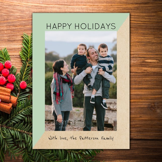 Mint Green Modern Slant Holiday Photo Flat Card (Mint Green Modern Slant Holiday Photo Card)