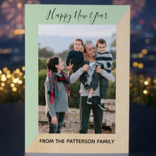 Mint Green Modern Slant New Year's Photo Flat Card