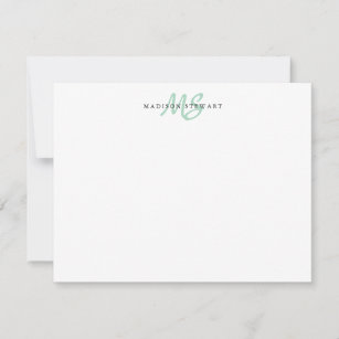 Mint Green Modern Trendy Brush Script Monogram Card