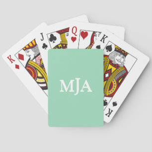 Mint Green Monogram 3 three letter Initials Modern Playing Cards