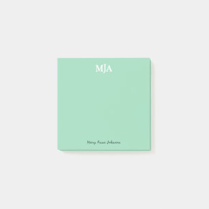 Mint Green Monogram 3 three letter Initials Modern Post-it Notes