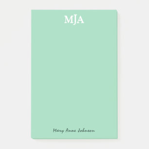 Mint Green Monogram 3 three letter Initials Modern Post-it Notes