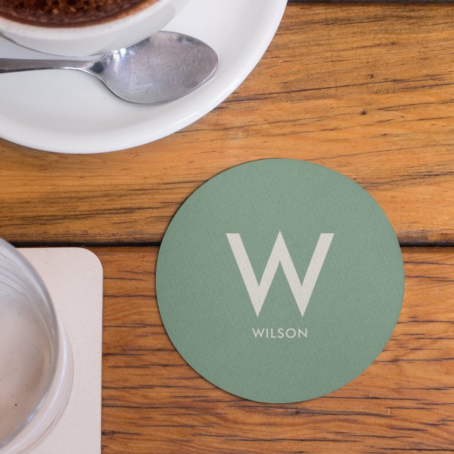 Mint Green Monogram Personal Party Round Paper Coaster (Creator Uploaded)