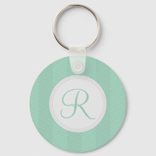 Mint Green Monogram Thin Chevron Pattern Key Ring