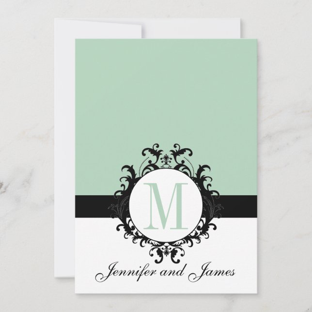 Mint Green Monogram Wedding Invitation (Front)