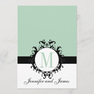 Mint Green Monogram Wedding Invitation