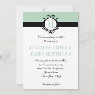 Mint Green Monogram Wedding Invitation 2