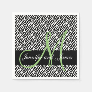 Mint Green Monogram Zebra Print Wedding Napkin