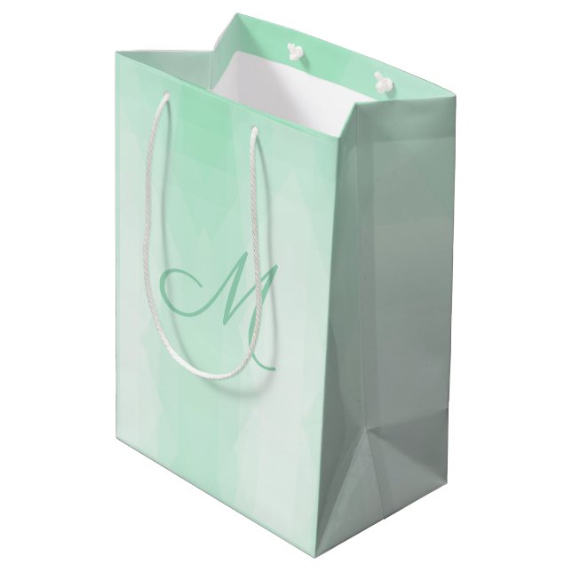 Mint Green  Monogrammed Modern Template Elegant Medium Gift Bag (Back Angled)