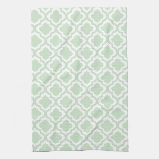 Mint Green Moroccan Quatrefoil Clover Tea Towel (Vertical)