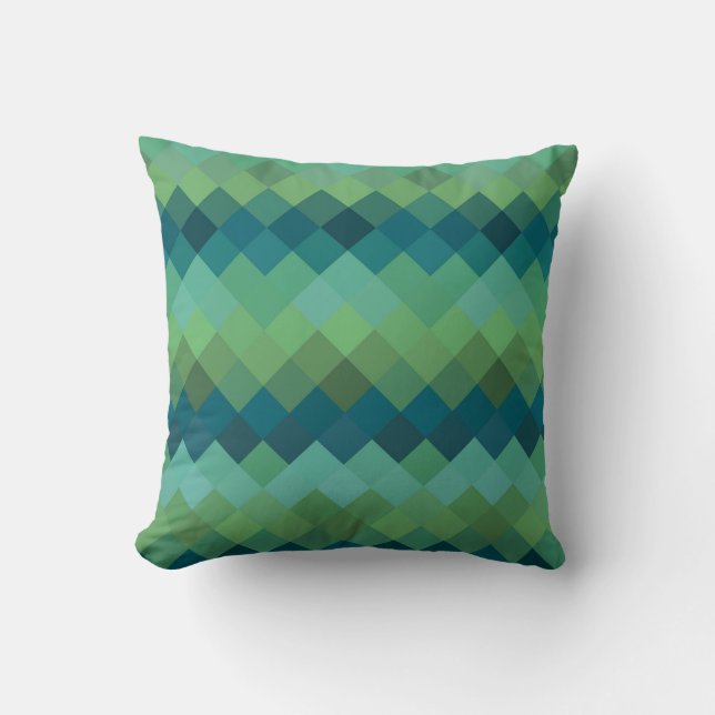 Mint Green Mosaic Diamond Geometric Pattern Cushion (Front)