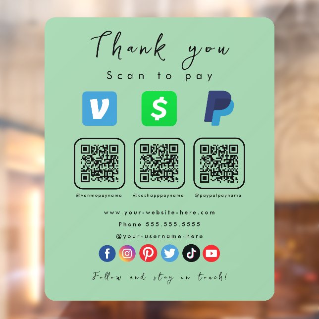 Mint Green Multi QR Code Paypal Venmo Cash App (Sheet 2)