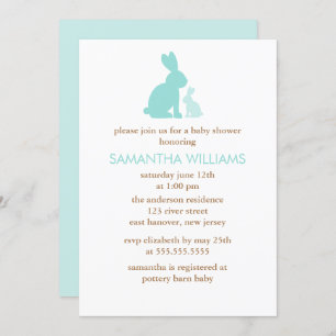 Mint Green Mum and Baby Rabbit Baby Shower Invitation