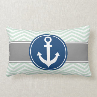 Mint Green Nautical Anchor Chevron Lumbar Cushion