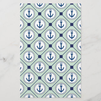 Mint Green Nautical Anchor Pattern Stationery
