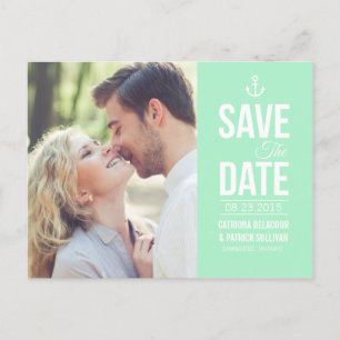 MINT GREEN NAUTICAL PHOTO SAVE THE DATE POSTCARD
