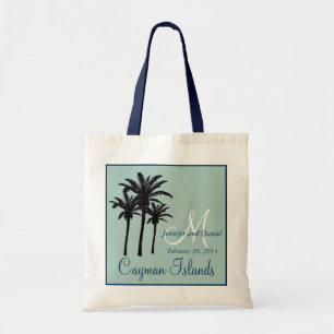 Mint Green Navy Blue Beach Wedding Palm Trees Tote Bag