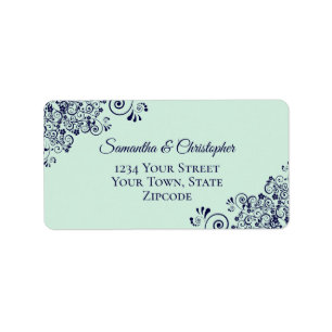 Mint Green & Navy Blue Elegant Wedding Address Label