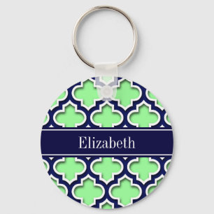 Mint Green, Navy Moroccan #5DS Navy Name Monogram Key Ring