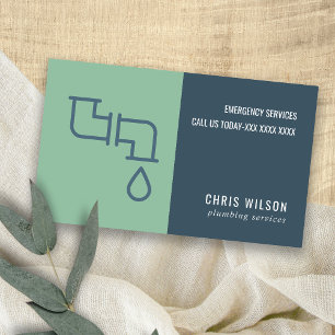MINT GREEN NAVY PLUMBER SERVICE PIPES PLUMBING BUSINESS CARD