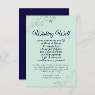 Mint Green & Navy Wedding Wishing Well Poem Enclosure Card