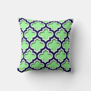 Mint Green Navy White Moroccan Quatrefoil #5DS Cushion