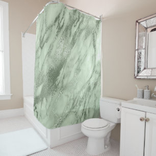 Mint Green Olive Salvia Marble Abstract Stone Lux Shower Curtain