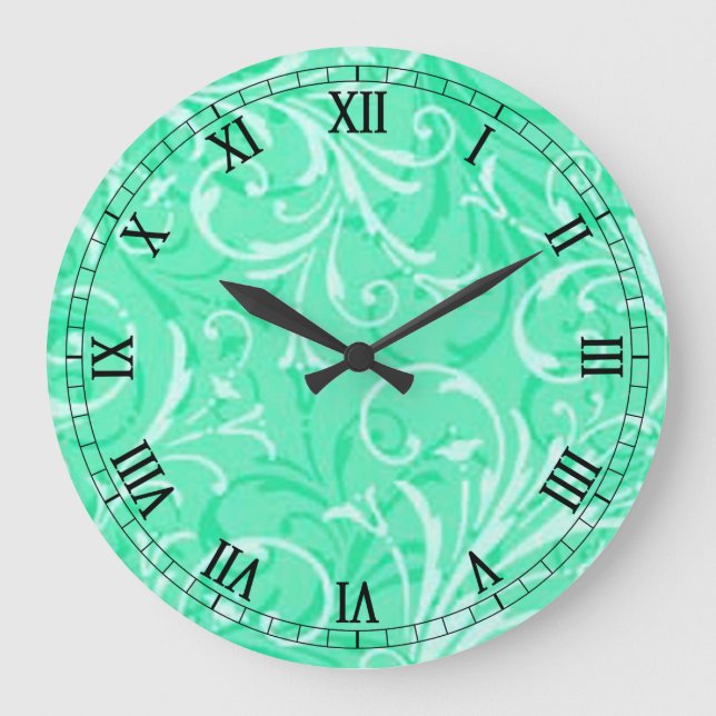 Mint Green Ornamental Round Roman Numerals Clock (Front)