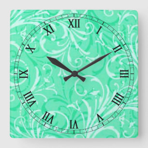 Mint Green Ornamental Square Roman Numerals Clock