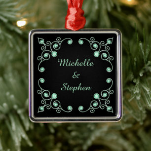 Mint Green Ornate Personalised Metal Tree Decoration