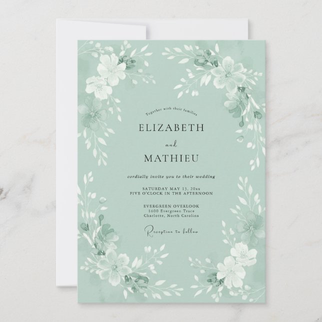 Mint Green Painterly Nature Wedding Invitation (Front)