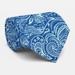 Mint-green paisley blue background tie