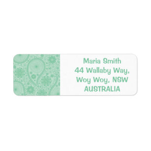 Mint green paisley pattern return address label